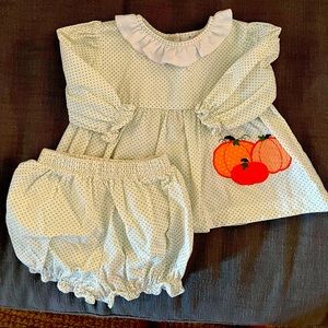 Pumpkin Appliqué cotton bloomer set in 12 month by Stitchy Fish